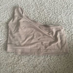 Tan one shoulder crop top